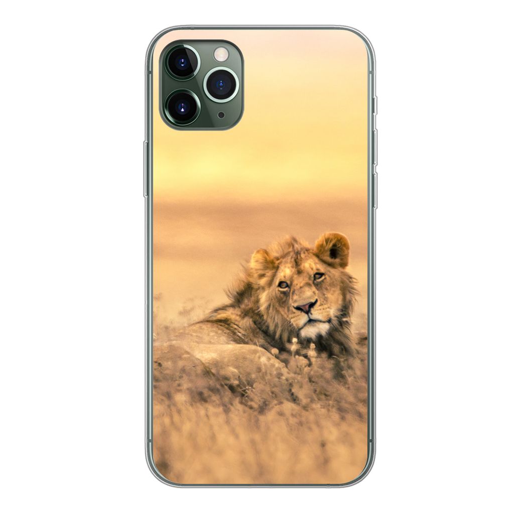 MuchoWow Handyhülle Schutzhülle Hülle für iPhone 11 Pro Max Löwen - Gras - Himmel Silikon Softcase Handy Hülle - Schutz