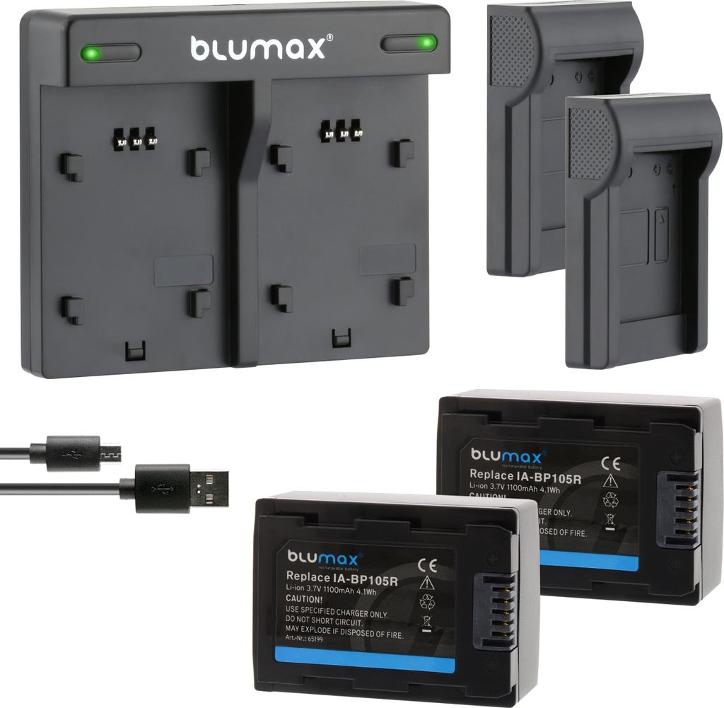 2x Akku + Lader für Samsung BP-105R SMX-F50 SMX-F70 1100 mAh (3,7V)