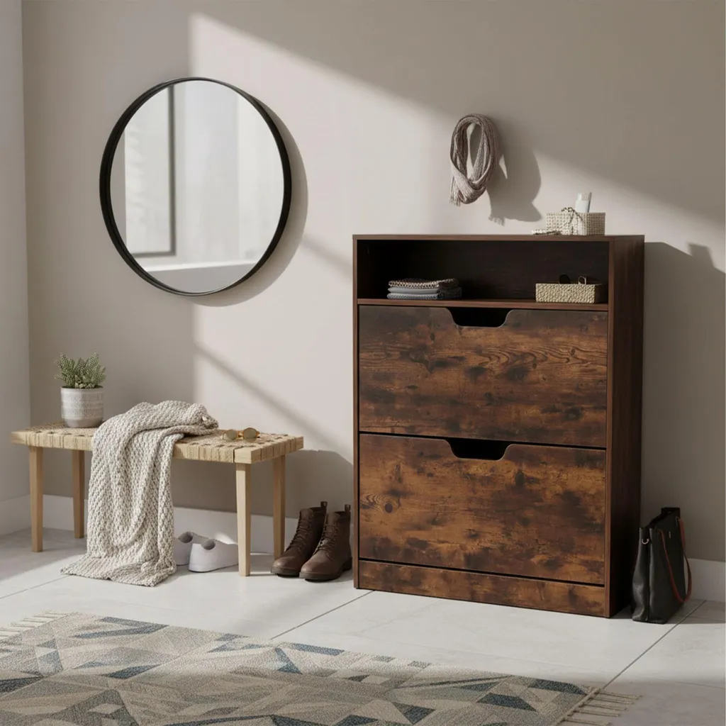 Armoire à chaussures gain de place avec abattants et rangement modulable