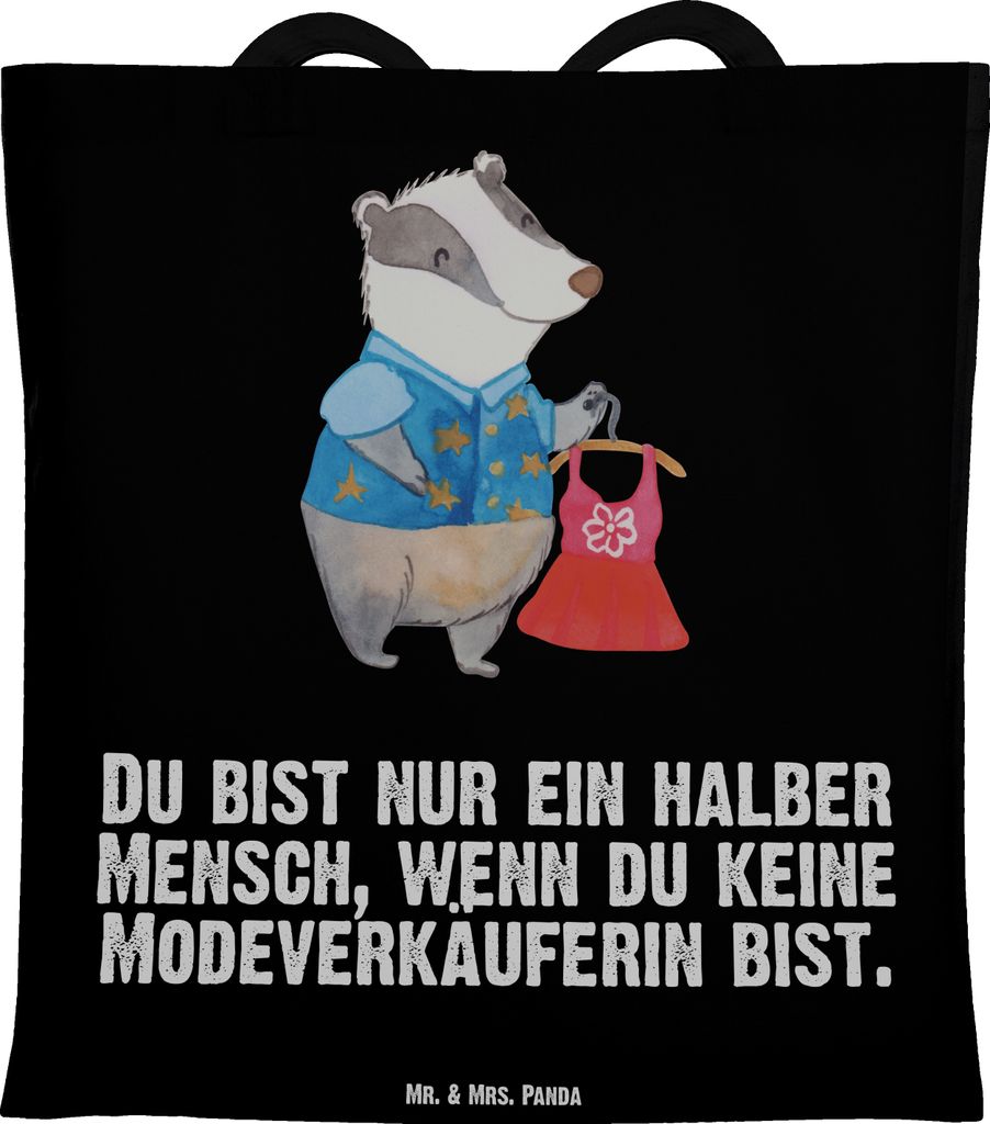 Mr. & Mrs. Panda Baumwolltasche Modeverkäuferin Herz - Schwarz - Geschenk, Witzig, Tote Bag, Shopping Tasche, Stoffbeutel, Fashion Store, Verkäuf...