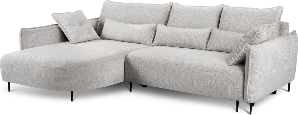 Selsey Oblivio - Ecksofa mit Schlaffunktion, Bettkasten, Chenille-Bezug Hellgrau, Ottomane links