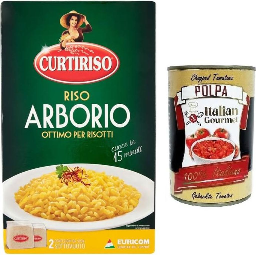 Curtiriso Riso Arborio,100% Italienischer Reis,ideal für alle Risottos,15 Minuten,Packung mit 1Kg + Italian Gourmet Polpa di Pomodoro 400g Dose