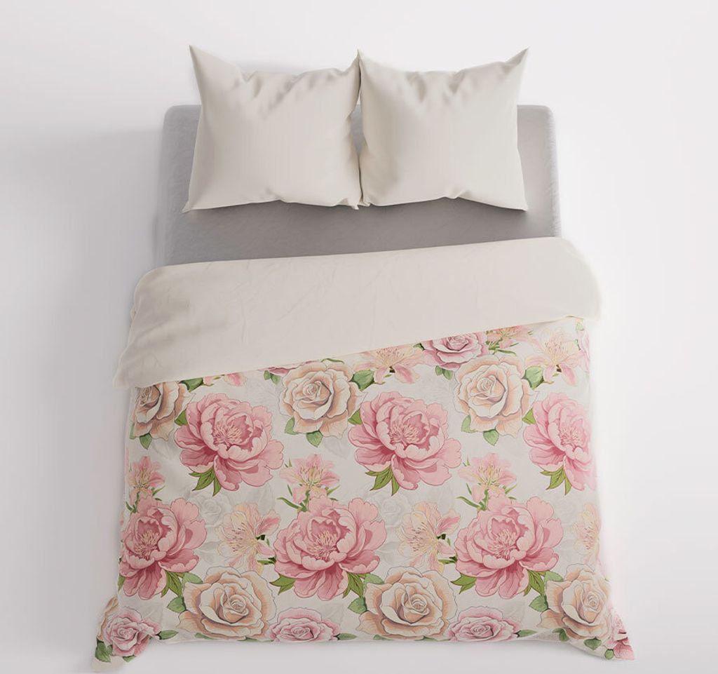 PATTI Bettwäsche-Set 160x200 cm - Satin-Baumwolle, weiß, Blumenmuster