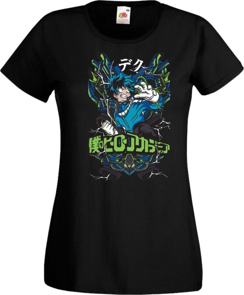 Damen T-Shirt My Hero Anime Academia Izuku Midoriya Var-001, Lady S / Schwarz