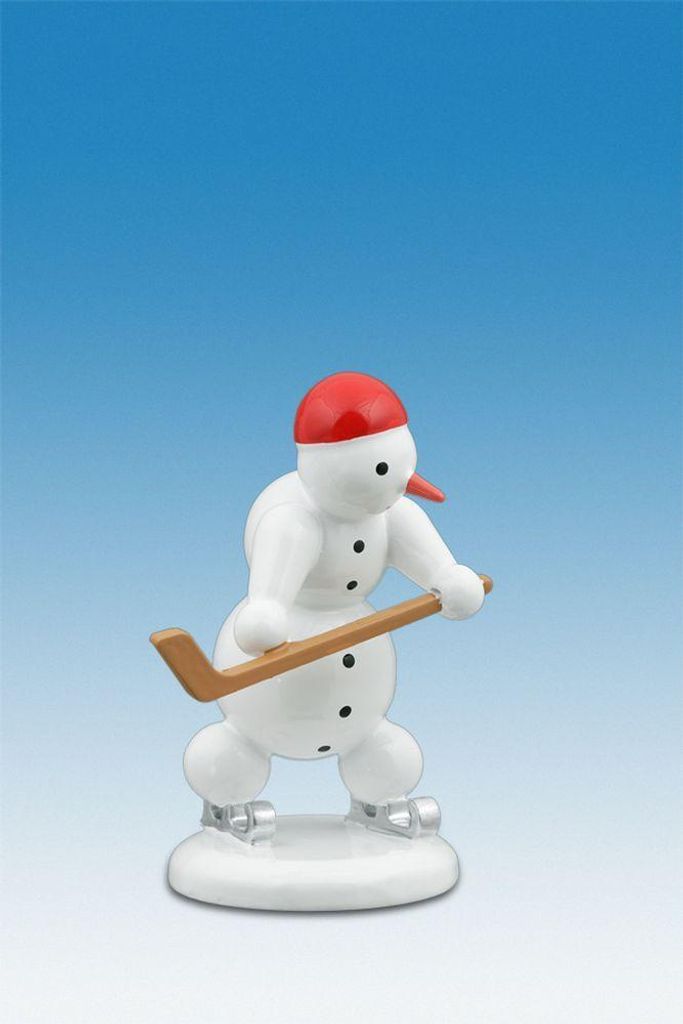 Holzfigur Schneemann Eishockeyspieler mit Schläger Höhe 6,5cm NEU