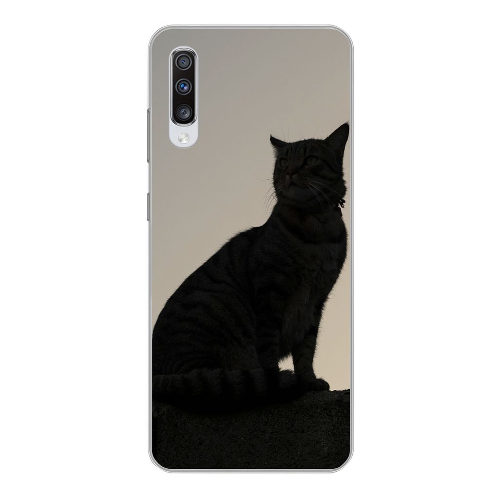 MuchoWow Handyhülle Schutzhülle Hülle für Samsung Galaxy A70 Katze - Dunkelheit - Zaun Silikon Softcase Handy Hülle - Schutzhaube