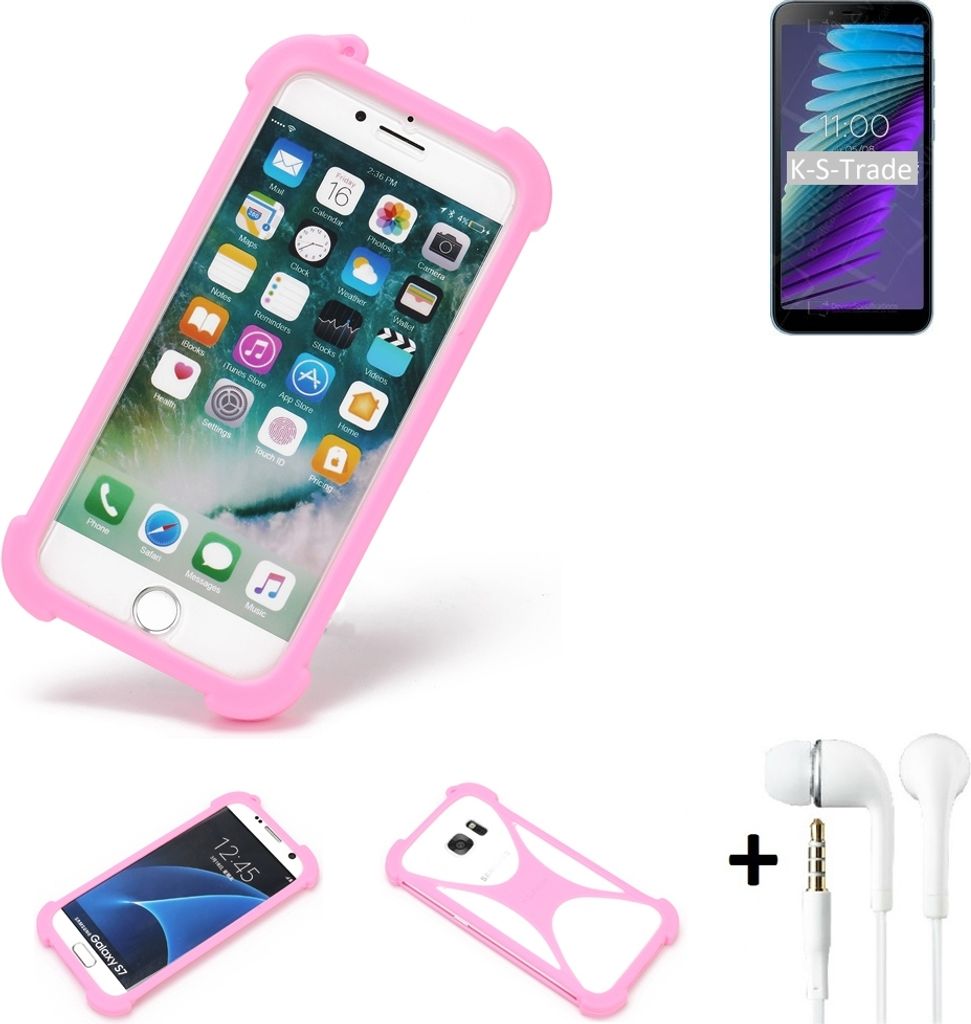 K-S-Trade Bumper + Kopfhörer kompatibel mit BQ Mobile BQ-5765L Clever Handy Hülle Schutzhülle Silikon Schutz Hülle Cover Case Silikoncase