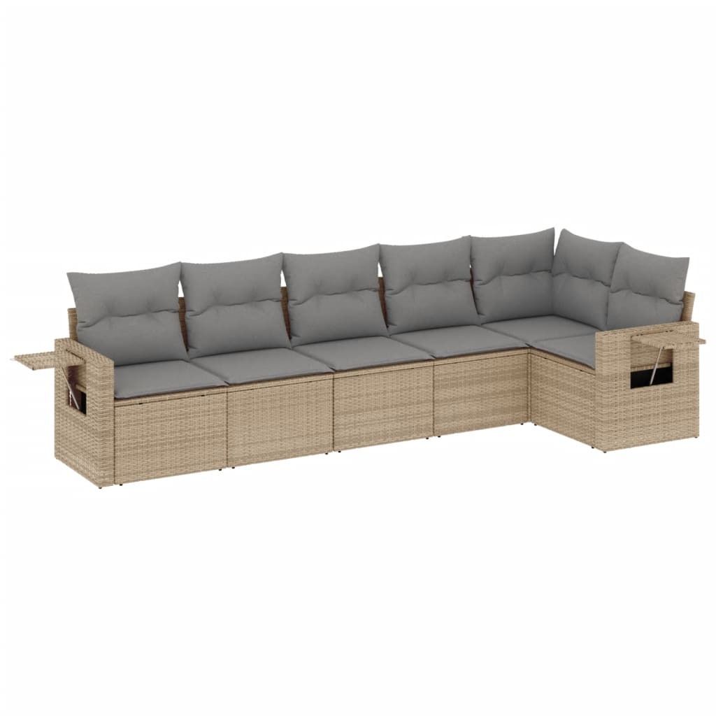 6-tlg. Garten-Sofagarnitur mit Kissen Beige Poly Rattan Produktbild 