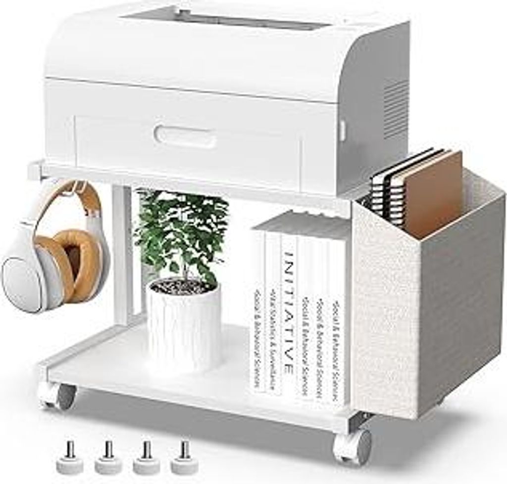 VEDECASA Moderner Druckerständer mit 2 Etagen, aus Holz, mit Aufbewahrungstasche, für Zuhause, Büro, Schreibtisch, Drucker, Tisch, Organizer, mo...