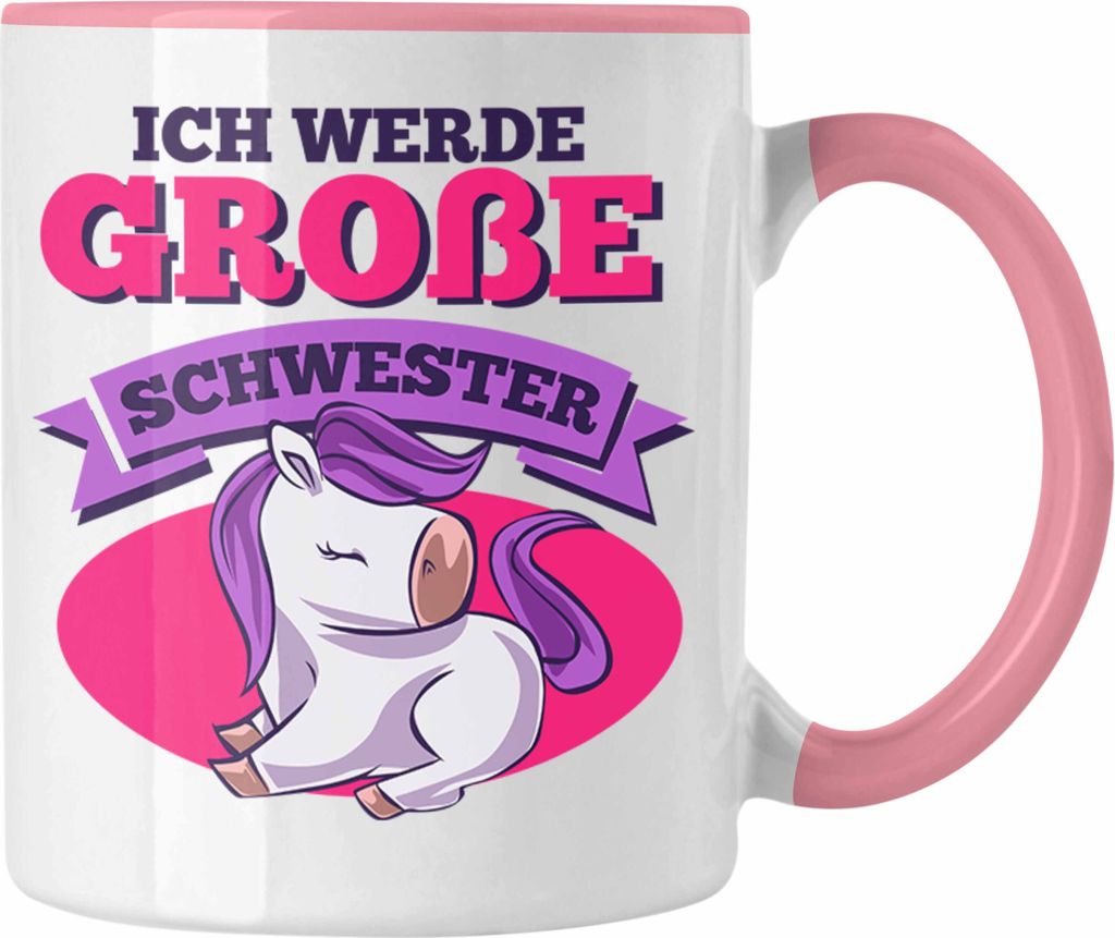 Trendation - Tasse "Ich werde große Schwester" Süße Geschenkidee für werdende Geschwister (Rosa)