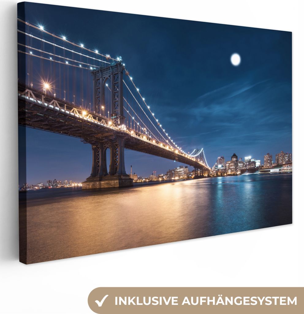 OneMillionCanvasses - Leinwandbilder - 150x100 cm, New York - Manhattan - Mond, Wandbilder Kunstdruck Wanddekoration
