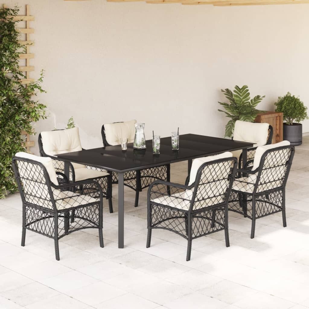 Maison Exclusive - 7-tlg. Garten-Essgruppe mit Kissen Schwarz Poly Rattan
