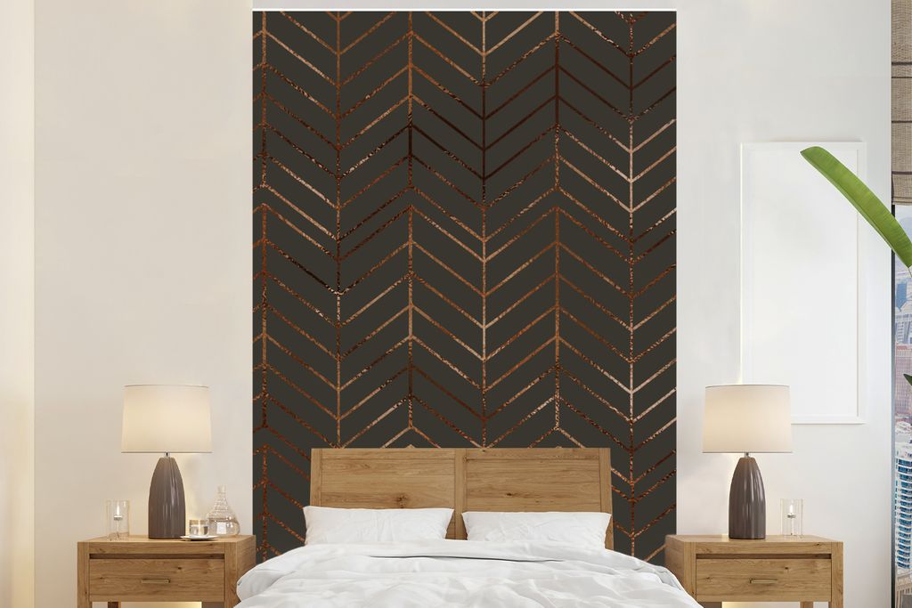 MuchoWow Fototapete für Wohnzimmer oder Schlafzimmer Wandtapete Vinyl Motivtapete Muster - Bronze - Grau - Luxus - 170x260 cm - Wohnzimmertapete