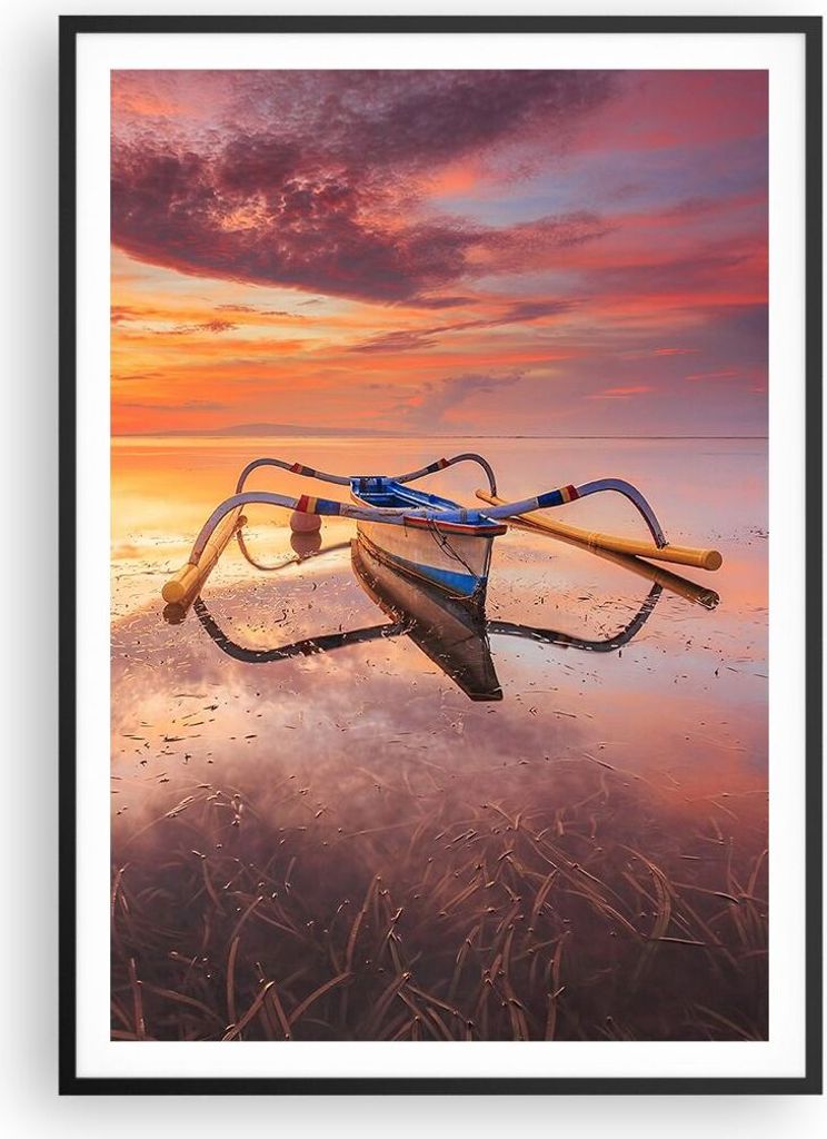 Gerahmtes Poster - Schwarzer Rahmen - £ódŸ Westen Die Sonne - 70x100 cm - Wand Bild - Wanddeko - Wandbilder - Kunstposter - Wandposter - Bilderr...