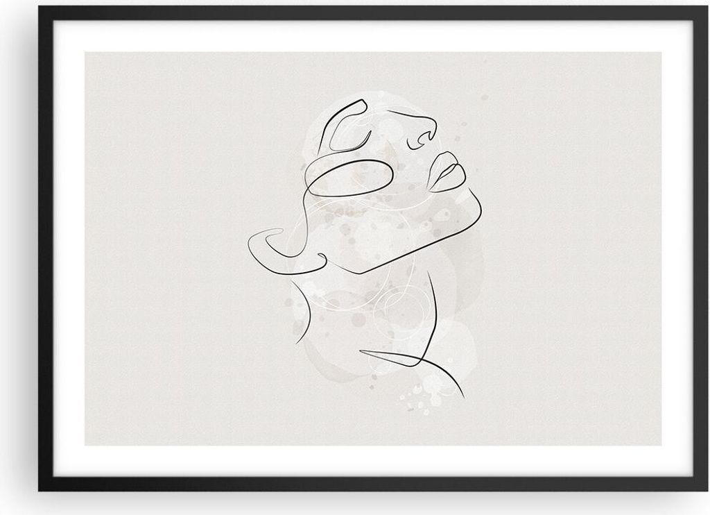 Gerahmtes Poster - Schwarzer Rahmen - Gesicht Linie Skizze - 70x50 cm - Wand Bild - Wanddeko - Wandbilder - Kunstposter - Wandposter - Bilderrahmen...