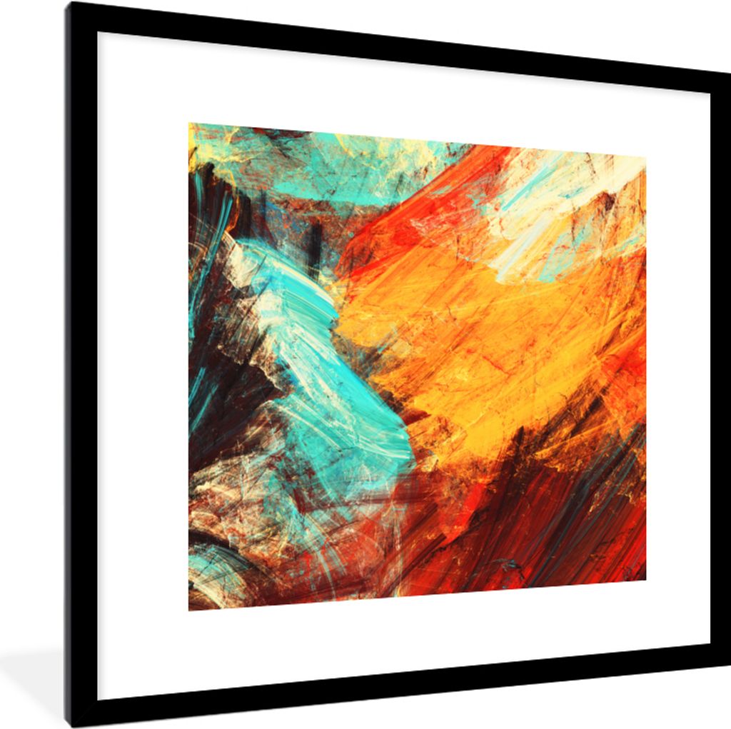 MuchoWow Gerahmtes Poster Gemälde - Abstrakt - Öl 40x40 cm - Poster mit Schwarzem Bilderrahmen Wandposter Rahmen Foto Bilder - Poster - Plakat ...