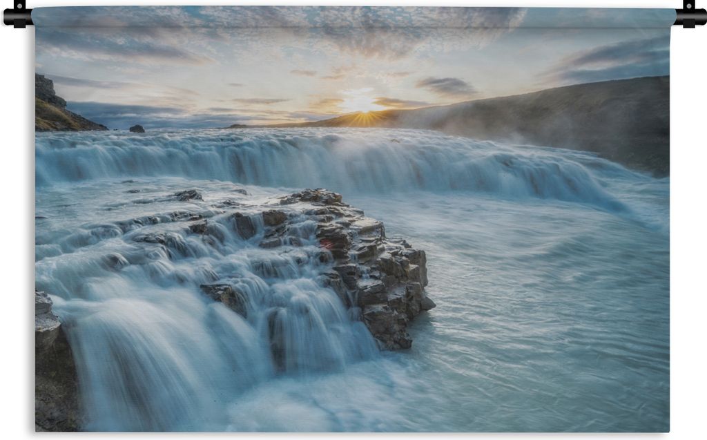 MuchoWow Wandteppich Wandbehang Wasserfall - Wasser - Steine - Sonne - Natur 150x100 cm Tapisserie Dekoration Wandtuch - Waschbar - Tapisserien -...