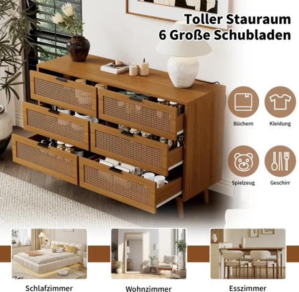 Grande Commode AIORBER 120cm : Solution de Rangement Stable en Noyer