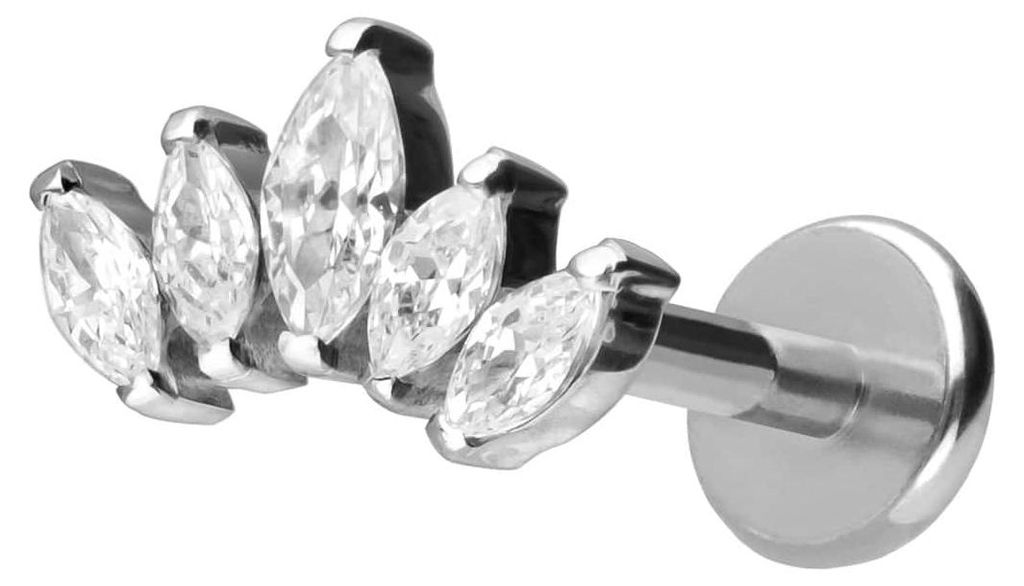 Ohrpiercing, Nasenpiercing Titan Labret mit Push Fit LOTUSBLÜTE Silber Stablänge: 9mm | Stabstärke: 1mm