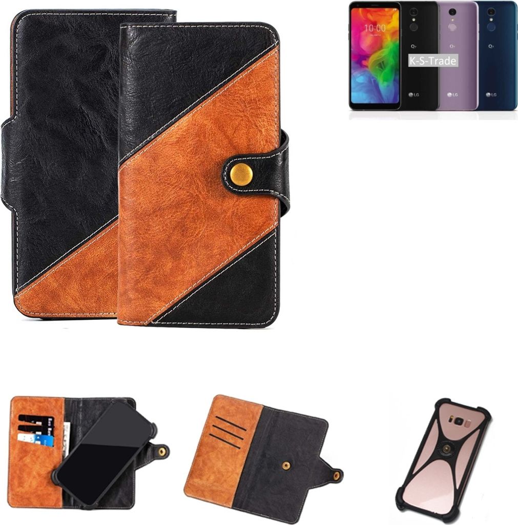 K-S-Trade Handyhülle Schutzhülle Bookstyle Case Wallet-Case kompatibel mit LG Electronics Q7 Alfa Handy Cover Bumper Klapphülle schwarz hellbraun