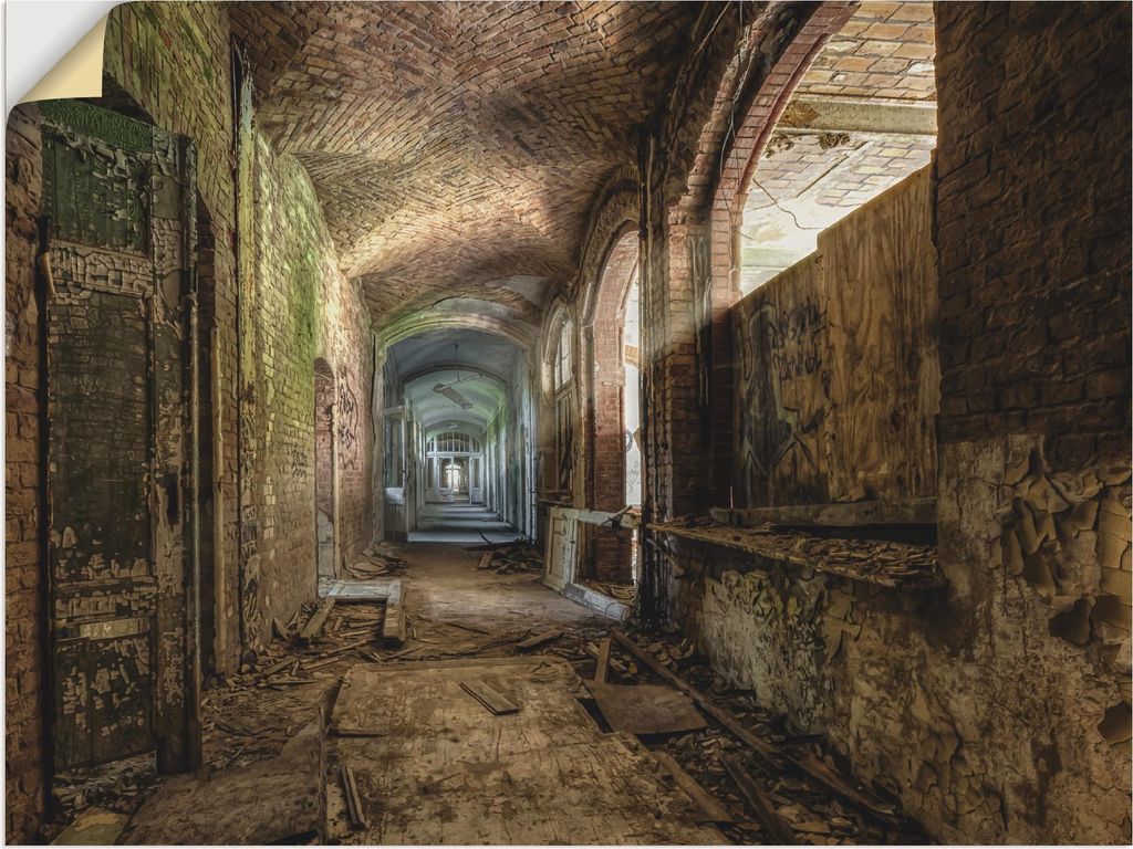 ARTland Wandbild, selbstklebend Lost Place düsterer Gang Größe: 80x60 cm
