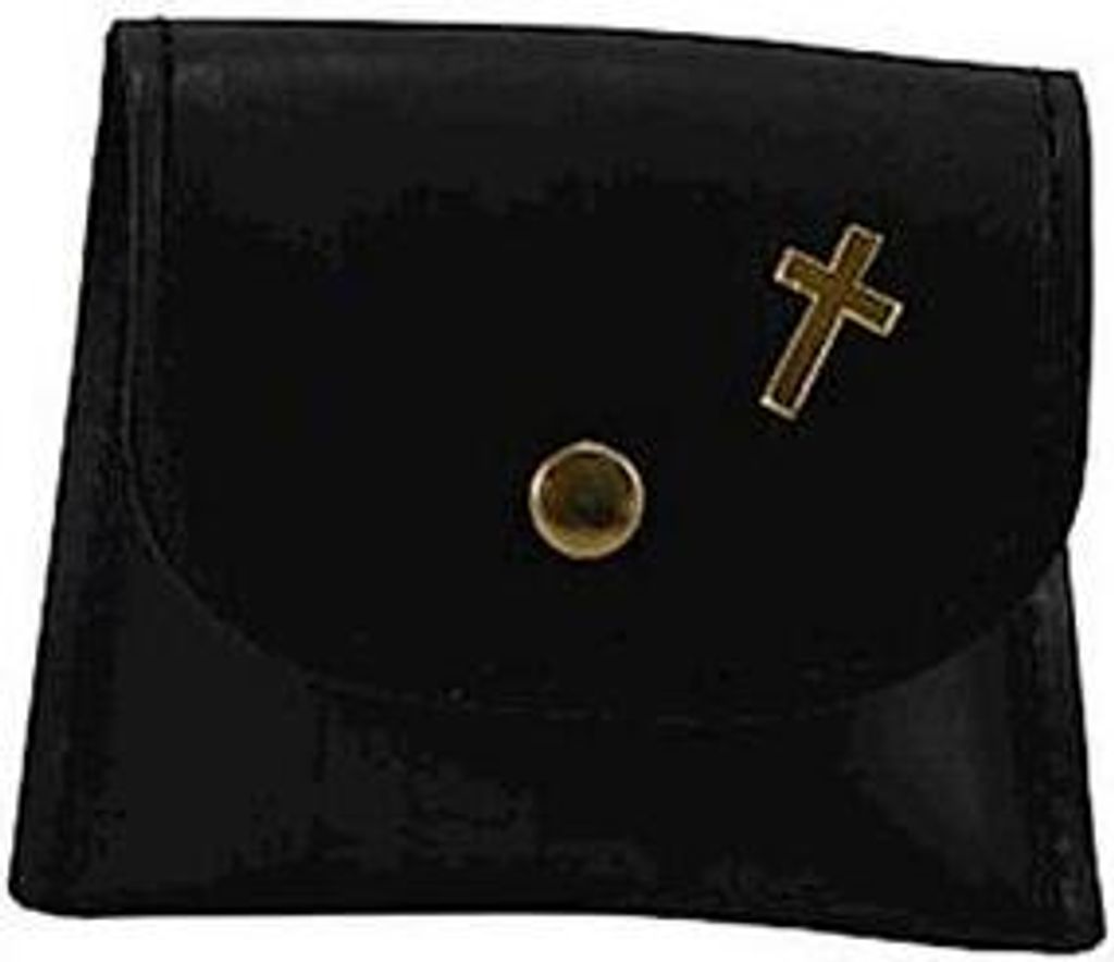 Rosenkranztäschchen schwarz, mit goldenem Kreuz und Druckknopf