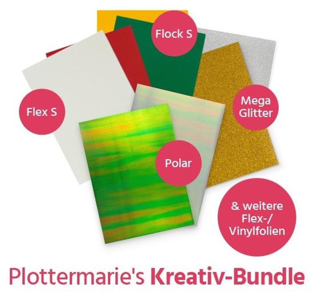 Plottermarie Textildruck- & Vinylfolien Set - Kreativ-Bundle mit Flex-, Flock- & Vinylfolien - Basteln, DIY & kreative Projekte