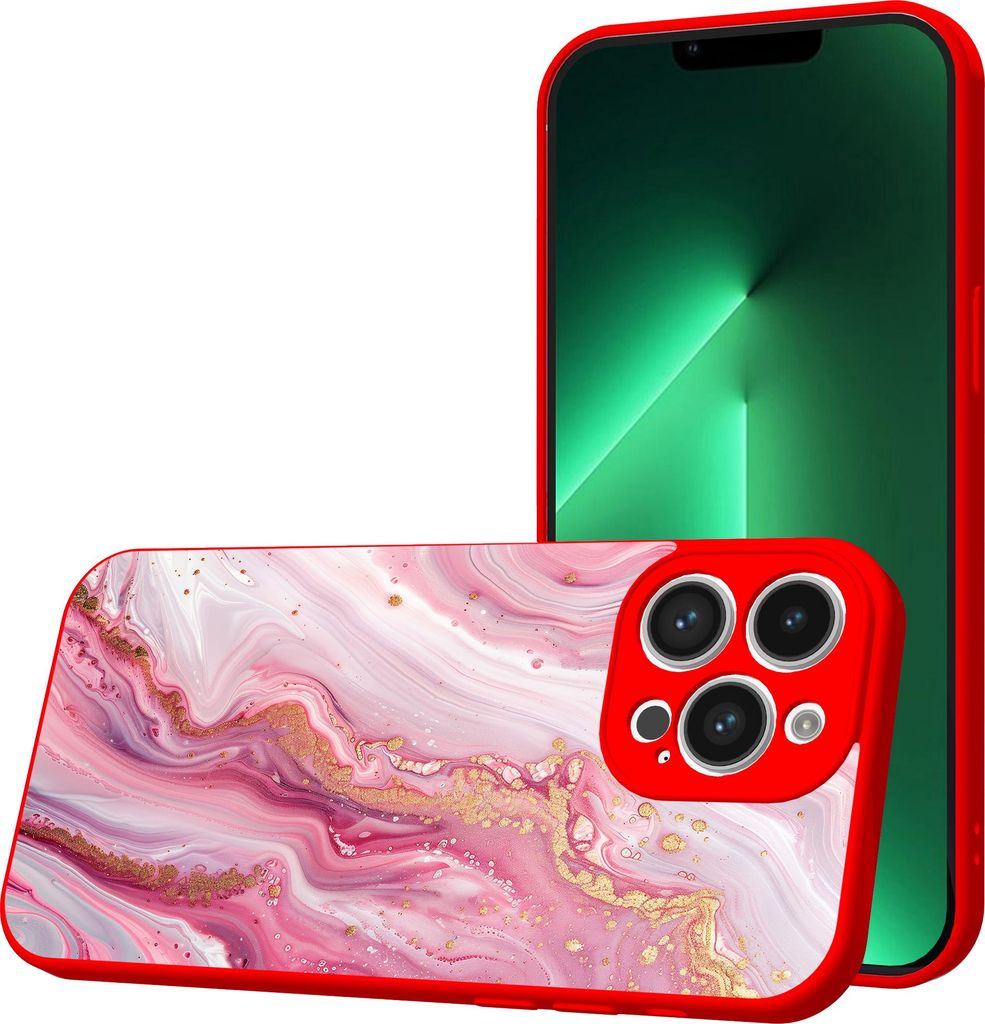 Smartphonica Handyhülle Geeignet für iPhone 13 Pro Max mit Pink Marble Druck - TPU Back Cover Case Pink Marble Design - Rot