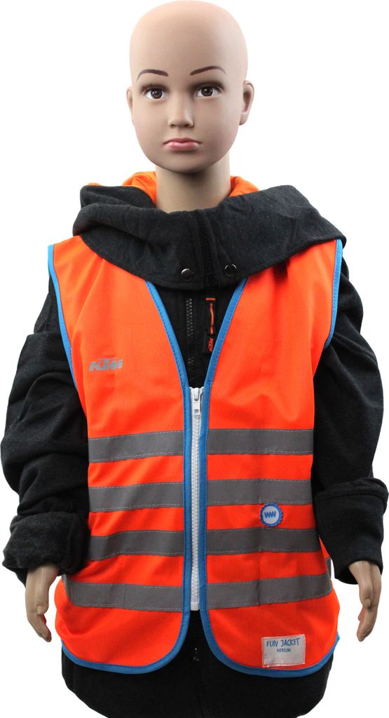 KTM Kinder Warnweste, Sicherheitsweste, Signalweste 'Safety Jacket Kid' in Orange mit Reißverschluss, Größe M oder L, Größe:M