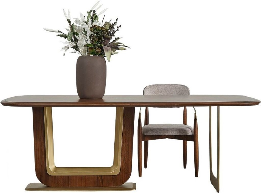 Casa Padrino Luxus Esstisch Braun / Messing 222 x 100 x H. 78 cm - Rechteckiger Massivholz Küchentisch - Esszimmer Möbel - Küchen Möbel - Luxus...