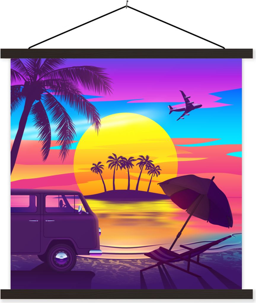 MuchoWow Textilposter Strand - Insel - Farben 120x120 cm mit schwarzem Rahmen - Aufhängungsset