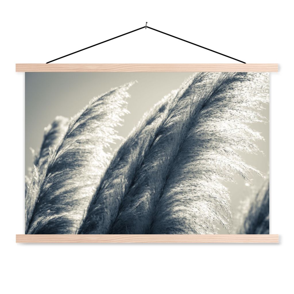 MuchoWow Textilposter Pampasgras - Schwarz - Weiß - Natur 60x40 cm mit holzfarbenen Rahmen - Bilder