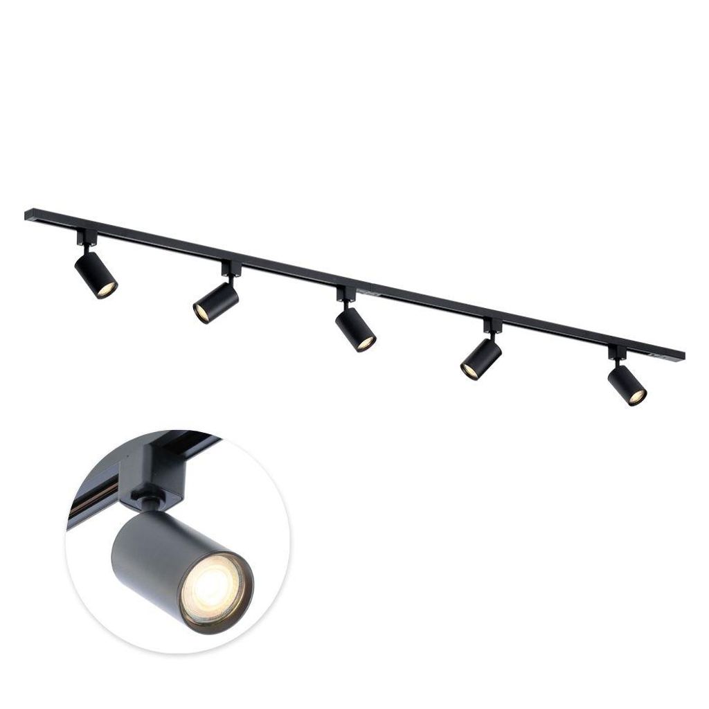 Qub Focus III - LED Schienensystem - Schwarz - 1-Phasen - 200cm - 5x GU10 Spots - I-Form