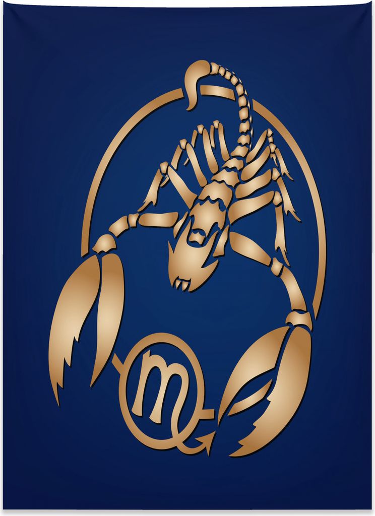 Abakuhaus Sternzeichen Skorpion Wandteppich, Symbol auf Blau aus Weiches Mikrofaser Stoff Kein Verblassen Klare Farben Waschbar, 110 x 150 cm, Hell...