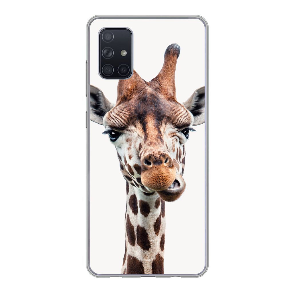 MuchoWow Handyhülle Schutzhülle Hülle für Samsung Galaxy A71 Jungen - Giraffe - Tiere - Kopf - Porträt - Kind - Mädchen Silikon Softcase Ha...