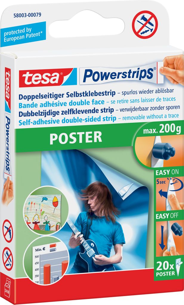 TESA Powerstrips POSTER, Naklejka montażowa, Biały, Zdjęcie produktu 