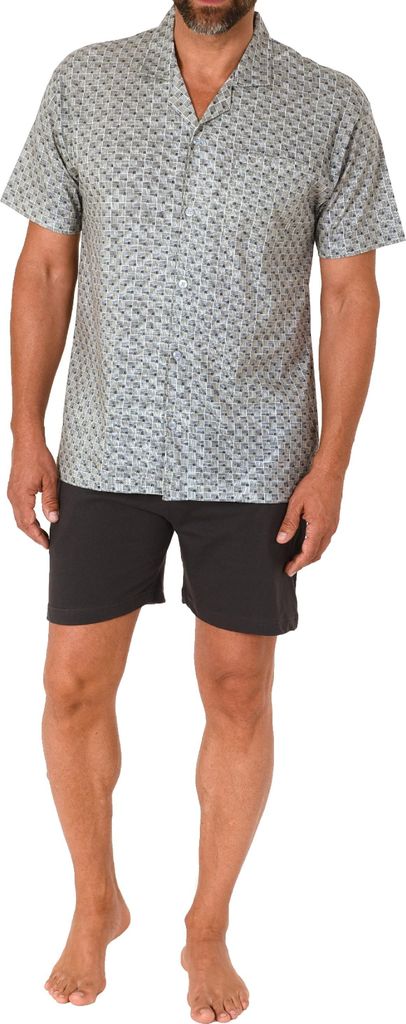 Normann Herren kurzarm Schlafanzug Shorty Pyjama zum durchknöpfen, auch in Übergrössen ; anthrazit-mel. , 64