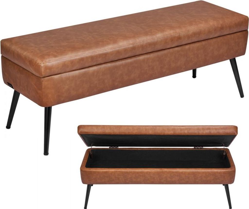 Kunstleder Sitzbank Ottomane (40 x 120 x 45 cm) mit Metallbeinen & Stauraum - Gepolsterte Schuhbank 300 kg Tragkraft - Moderne Bettbank Schlafzimme...