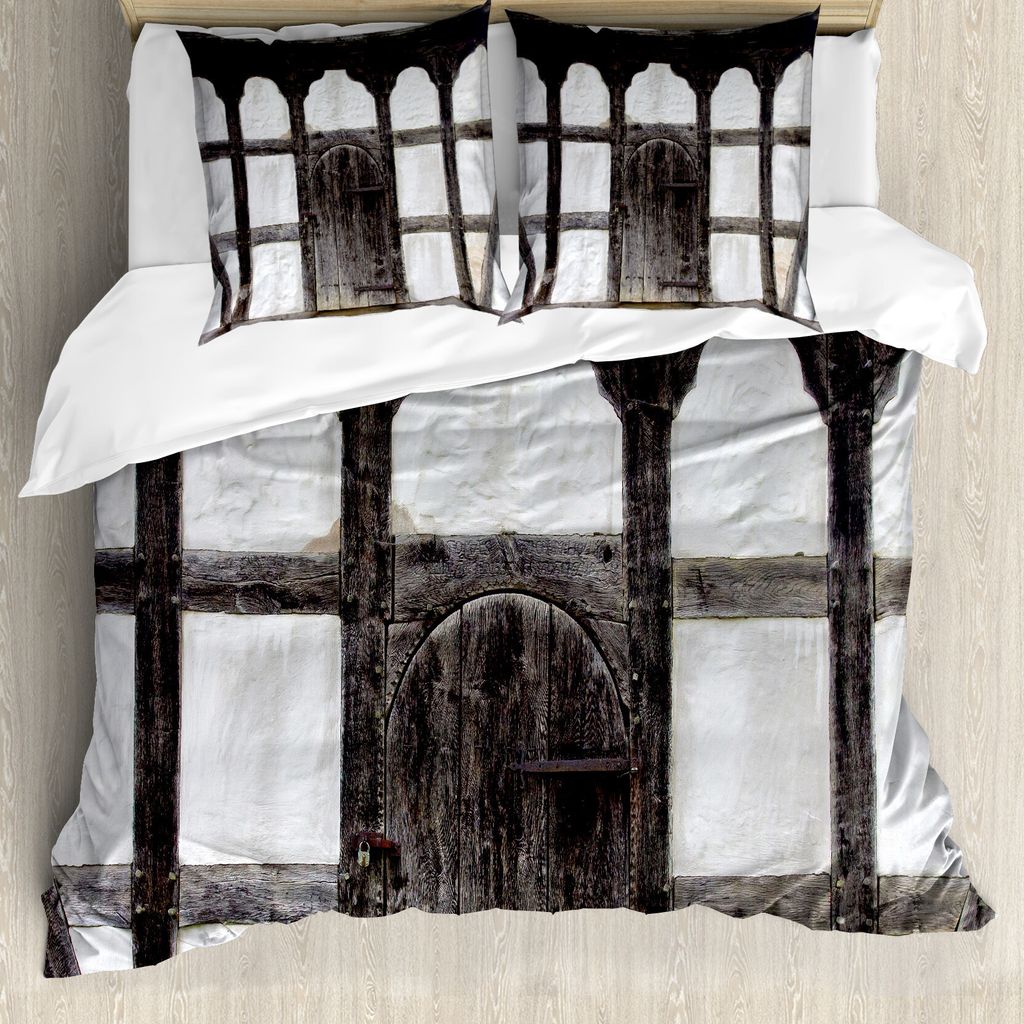 ABAKUHAUS Rollladen Bettbezug, Grunge Bauernhof Tür, Milbensicher Allergiker geeignet mit Kissenbezügen, 155 cm x 220 cm - 80 x 80 cm, Charcoal W...
