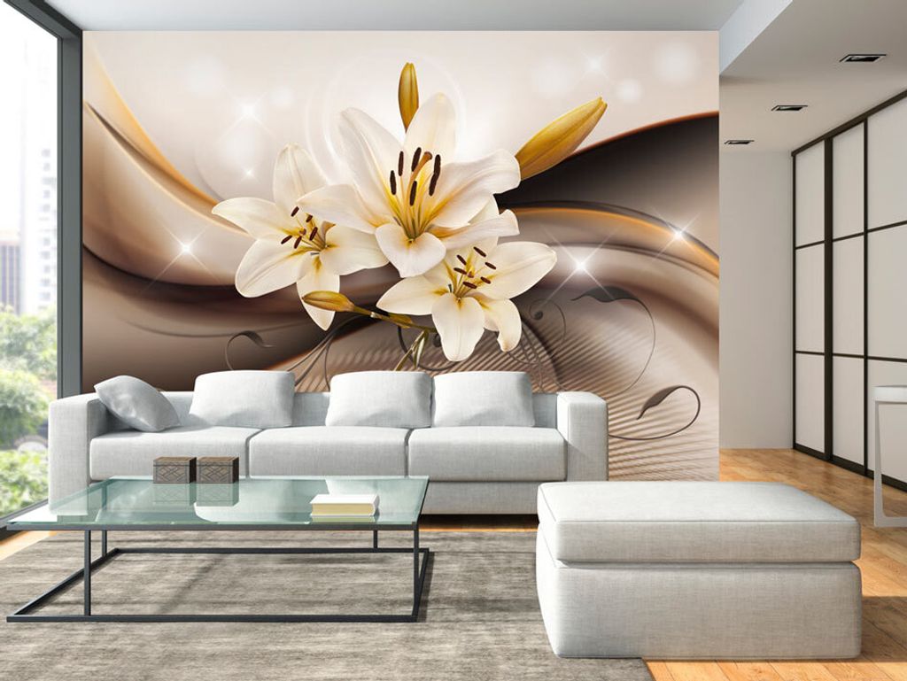 Vlies Fototapete Blumen Lilien 350x256 cm Tapeten Wandtapete XXL Braun Blitz Abstrakt b-A-0250-a-b