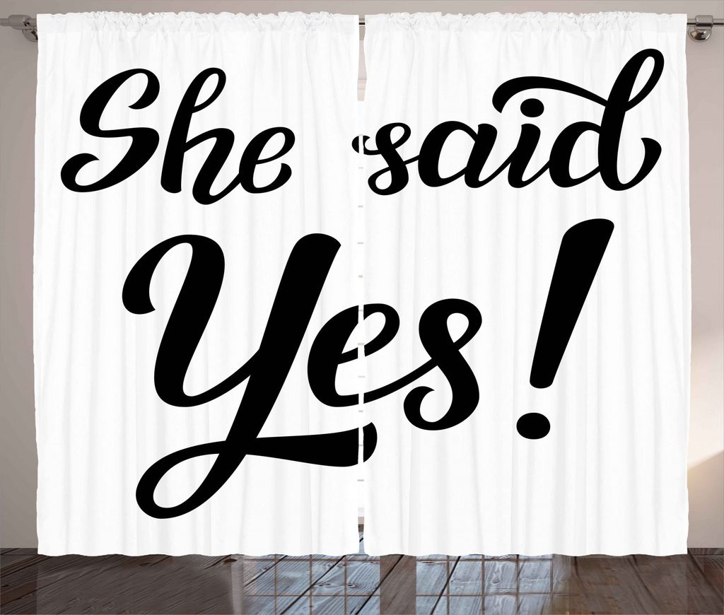 ABAKUHAUS Skizzenhaft Rustikaler Gardine, Sie sagt ja Worte, Schlafzimmer Kräuselband Vorhang mit Schlaufen und Haken, 280 x 245 cm, Schwarz und w...