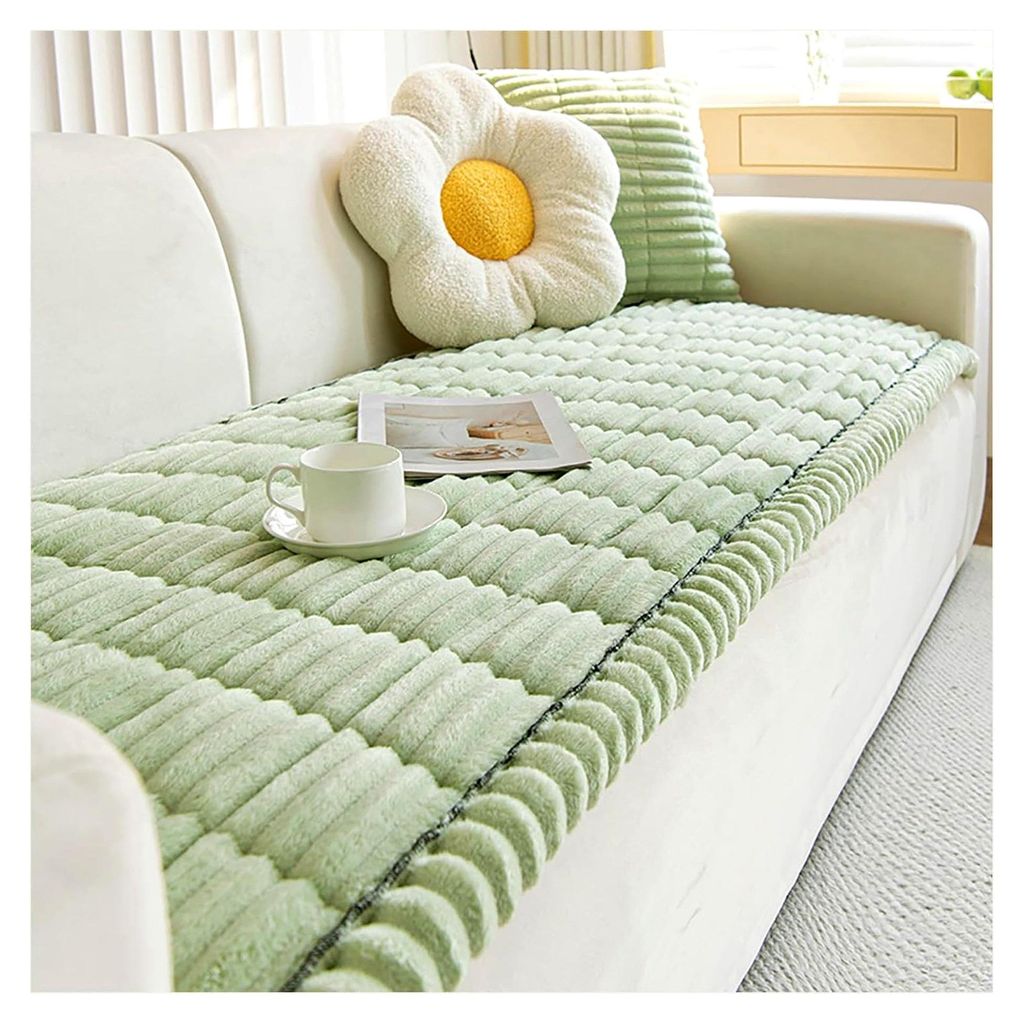 Sofaüberzug Samt Couchbezug 4/3/2-Sitzer Sofadecken Schutz Abdeckung rutschfest für Hunde und Katzen (Grün, 70x240cm)
