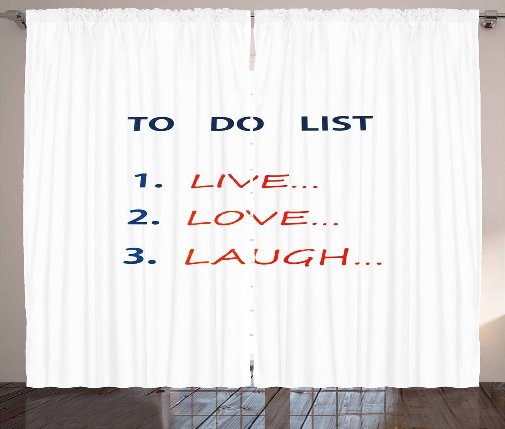 ABAKUHAUS Lebe lache Liebe Rustikaler Gardine, Do List, Schlafzimmer Kräuselband Vorhang mit Schlaufen und Haken, 280 x 245 cm, Marineblau Scarlet