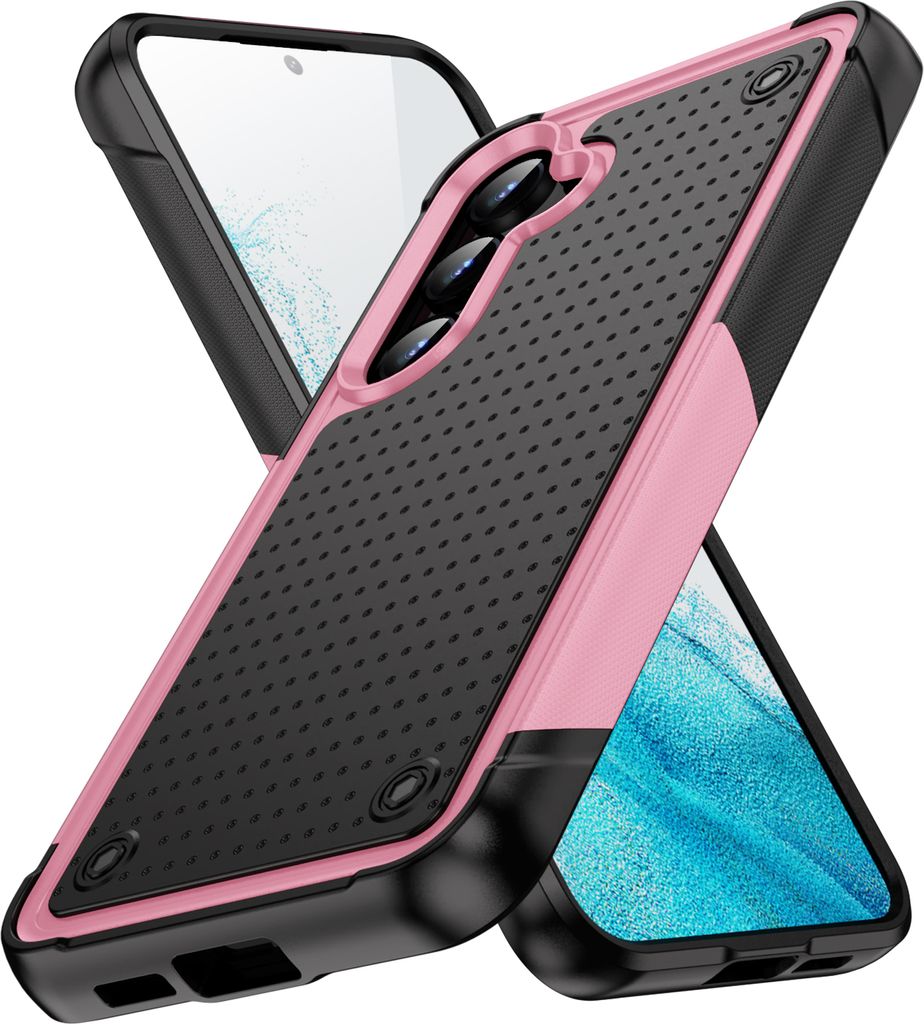 Hülle Für Samsung Galaxy S24 Militärqualität Stoßfest Hybrid 2 in 1 Hart PC Weich TPU Handyhülle Pink Schwarz