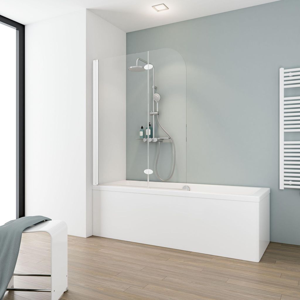 Schulte Badewannenfaltwand Komfort 2-teilig faltbar - 112 x 140 cm, 5 mm Sicherheitsglas, Klar Hell, Alunatur