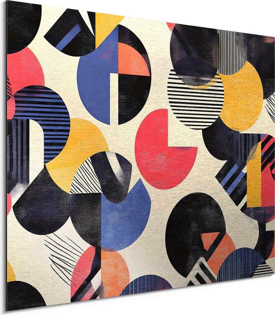 DEQORI Alu-Dibond Bild Silber 80x60 cm 'Bauhaus Beats' Wandbild Metall dünn Design