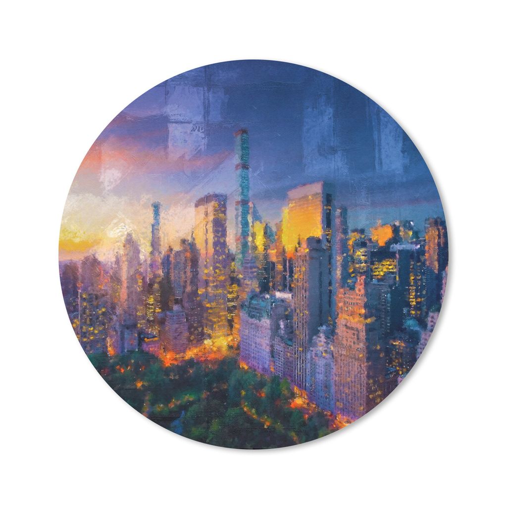MuchoWow Mauspad Mousepad New York - Sonnenuntergang - Gemälde 30x30 cm - Mousepads - Maus Mat - Pad - Mausunterlage - Tischunterlage - Schreibt...