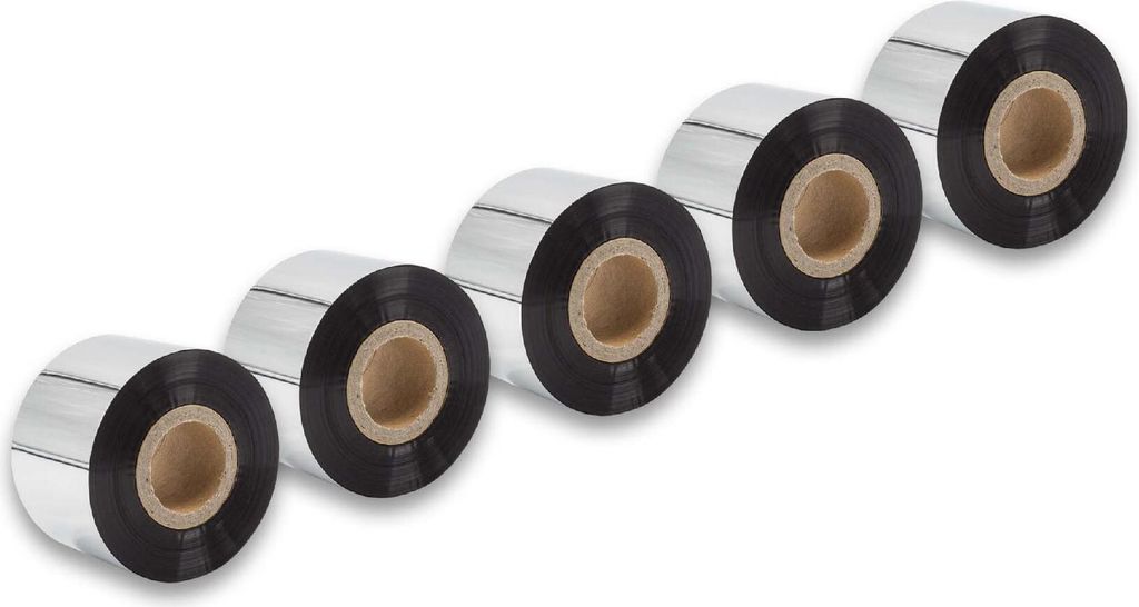 vhbw 5x Thermotransfer-Band kompatibel mit Zebra ZT230, ZT220 Drucker Etikettendrucker, Wischfest, 40 mm x 300 m, Wachs-Plus Schwarz