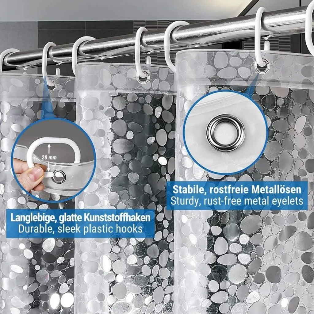 Ecooe Rideau de Douche 3D Effet Pierre 180x180cm avec 12 Anneaux Inclus
