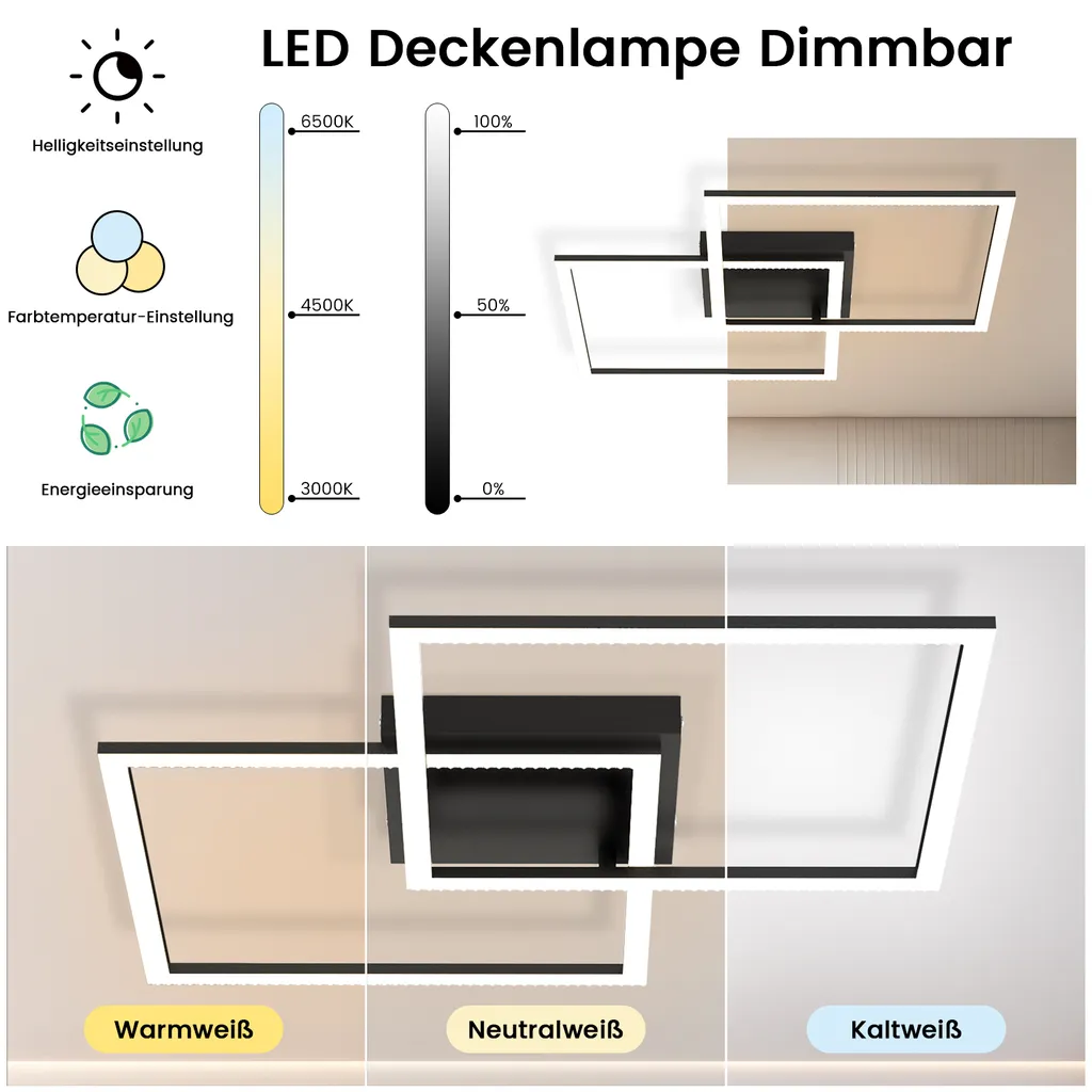 Plafonnier LED Noir sans Scintillement - Solution Éclairage Salon Dimmable - 2